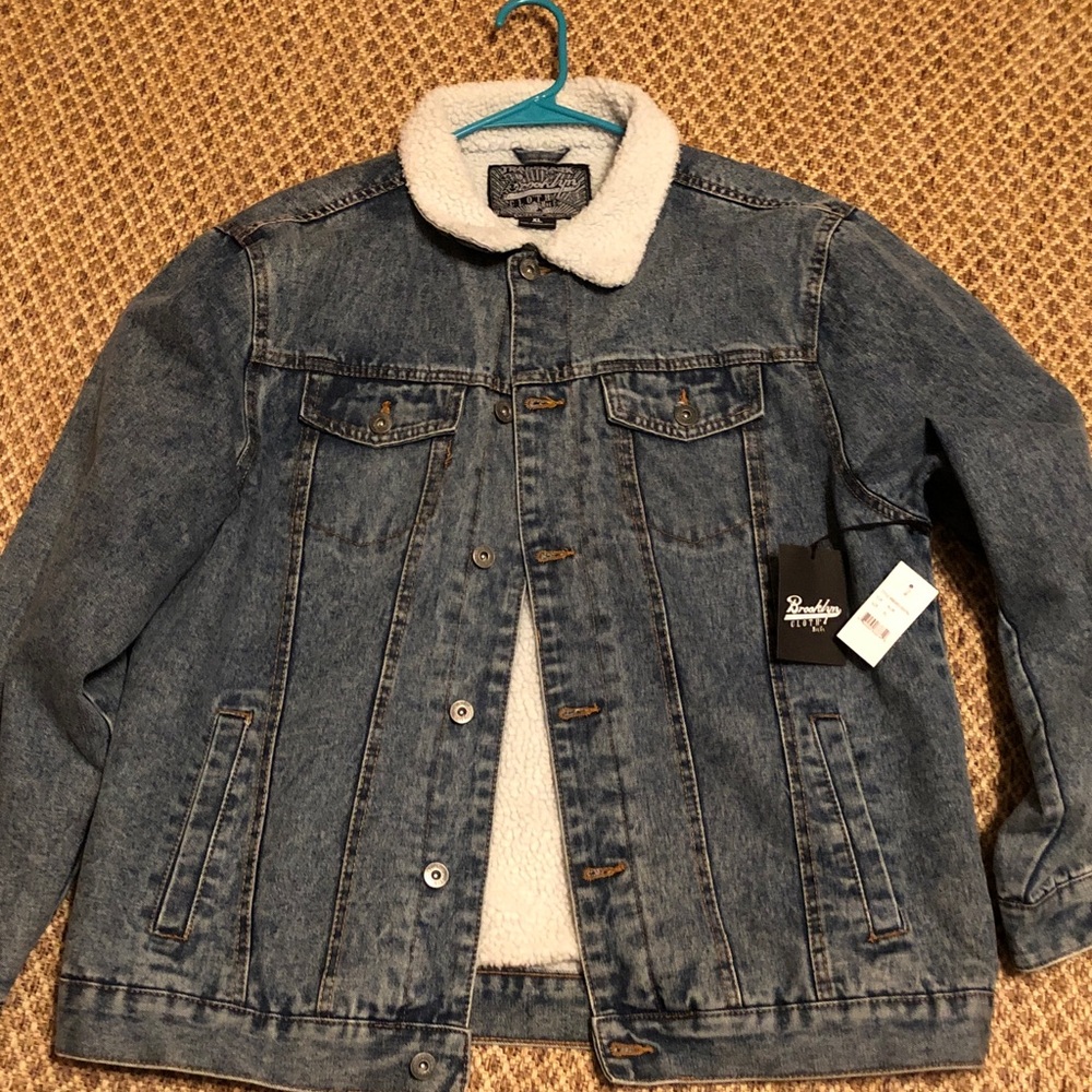 Brooklyn Cloth Blue Denim Mens Jacket with Faux Sherpa Lining- new with tags